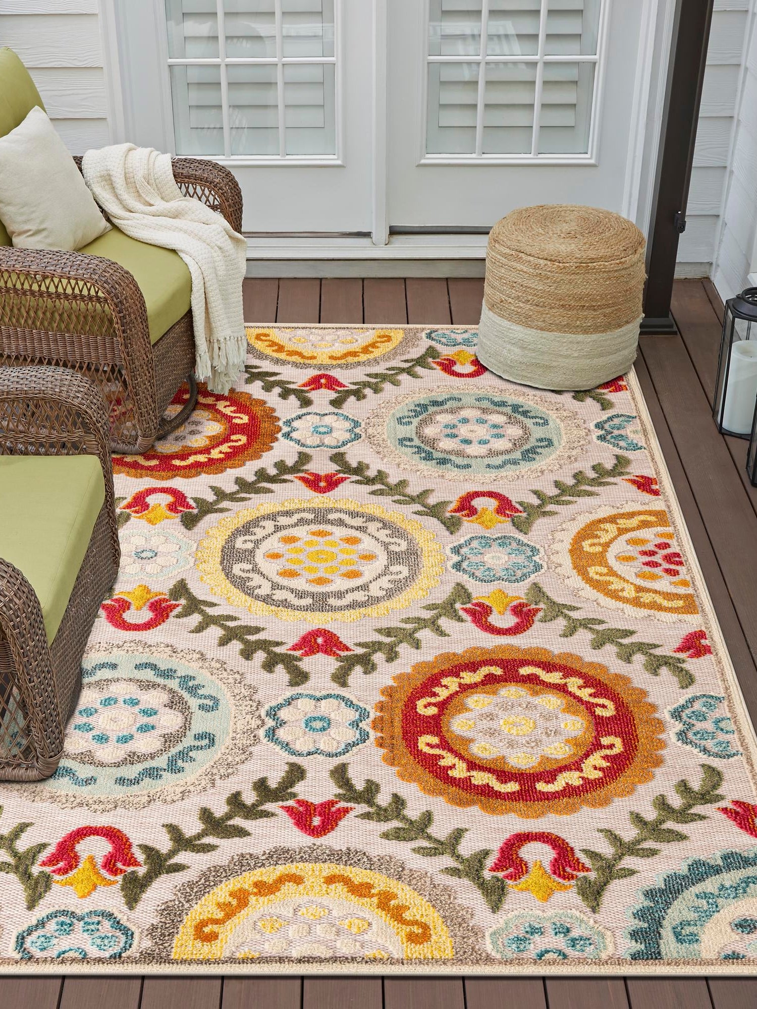 Ivory Beige 4' 1 x 6' 1 Outdoor Casablanca Rectangle Area Rug Weather Resistant for Patio, Deck, Terrace, Balcony, Porch Polypropylene Vivid Colorful Modern Carpet for Sale at Rug Engine
