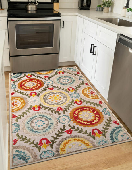 Ivory Beige 6' 1 x 9' Outdoor Casablanca Rectangle Area Rug Weather Resistant for Patio, Deck, Terrace, Balcony, Porch Polypropylene Vivid Colorful Modern Carpet for Sale at Rug Engine