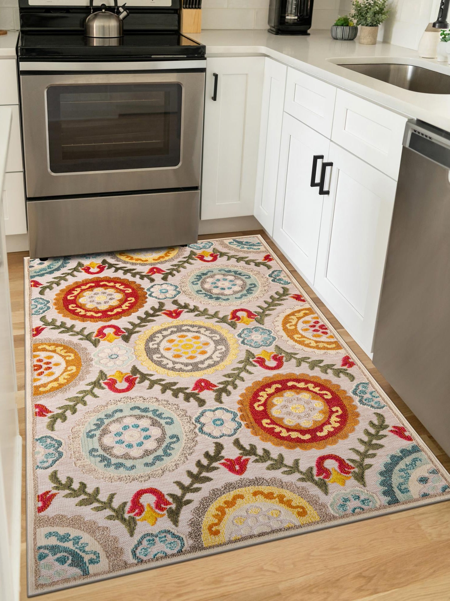 Ivory Beige 4' 1 x 6' 1 Outdoor Casablanca Rectangle Area Rug Weather Resistant for Patio, Deck, Terrace, Balcony, Porch Polypropylene Vivid Colorful Modern Carpet for Sale at Rug Engine