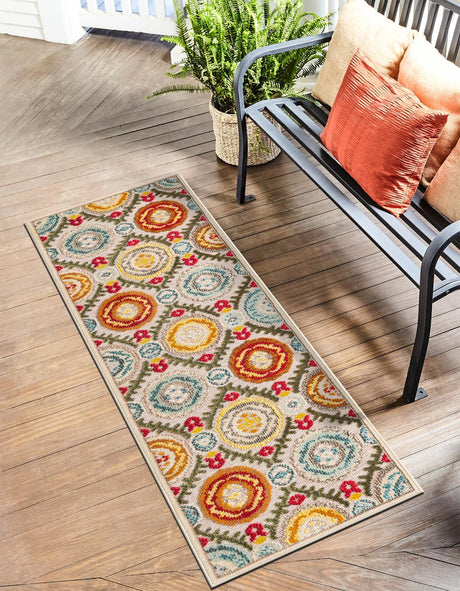 Ivory Beige 2' x 6' 1 Outdoor Casablanca Runner Area Rug Weather Resistant for Patio, Deck, Terrace, Balcony, Porch Polypropylene Vivid Colorful Modern Carpet for Sale at Rug Engine