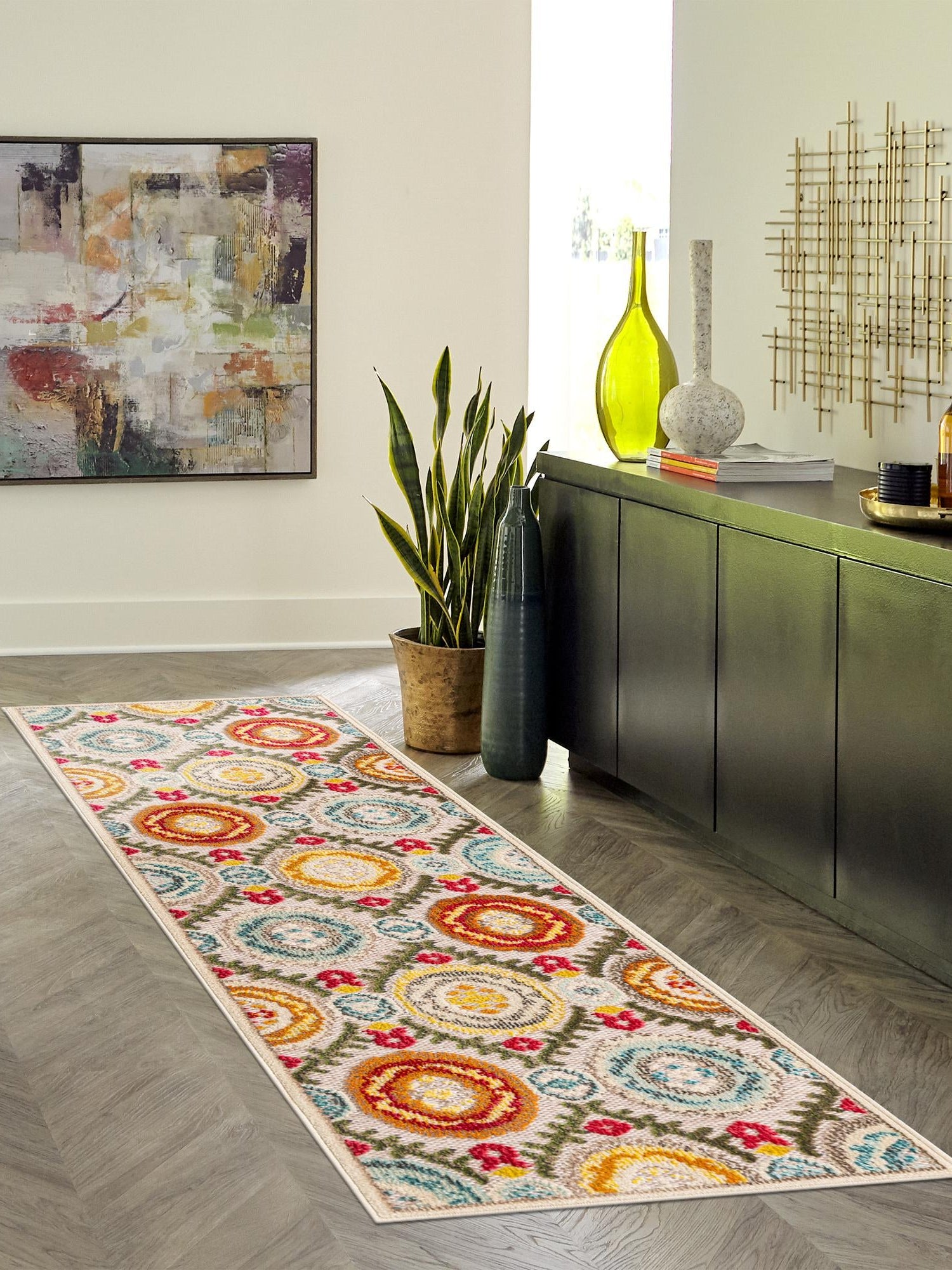 Ivory Beige 2' 7 x 10' Outdoor Casablanca Runner Area Rug Weather Resistant for Patio, Deck, Terrace, Balcony, Porch Polypropylene Vivid Colorful Modern Carpet for Sale at Rug Engine