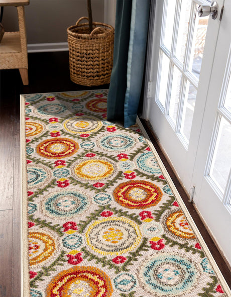 Ivory Beige 2' x 6' 1 Outdoor Casablanca Runner Area Rug Weather Resistant for Patio, Deck, Terrace, Balcony, Porch Polypropylene Vivid Colorful Modern Carpet for Sale at Rug Engine