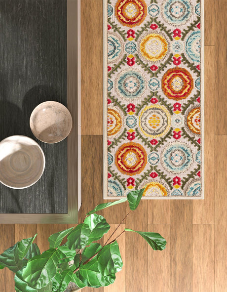 Ivory Beige 2' x 8' Outdoor Casablanca Runner Area Rug Weather Resistant for Patio, Deck, Terrace, Balcony, Porch Polypropylene Vivid Colorful Modern Carpet for Sale at Rug Engine