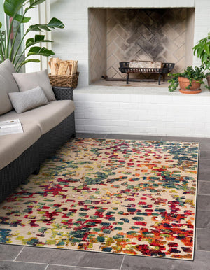 Multicolor 4' 1 x 6' 1 Outdoor Casablanca Rectangle Area Rug Weather Resistant for Patio, Deck, Terrace, Balcony, Porch