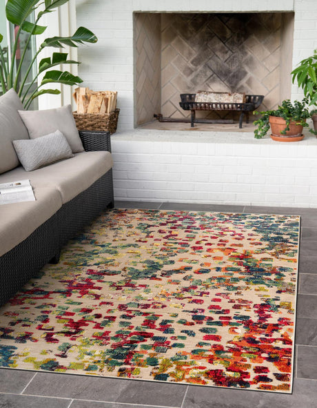 Multicolor 9' x 12' Outdoor Casablanca Rectangle Area Rug Weather Resistant for Patio, Deck, Terrace, Balcony, Porch Polypropylene Vivid Colorful Modern Carpet for Sale at Rug Engine