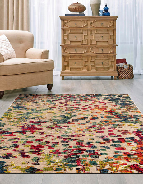 Multicolor 5' 3 x 8' Outdoor Casablanca Rectangle Area Rug Weather Resistant for Patio, Deck, Terrace, Balcony, Porch Polypropylene Vivid Colorful Modern Carpet for Sale at Rug Engine