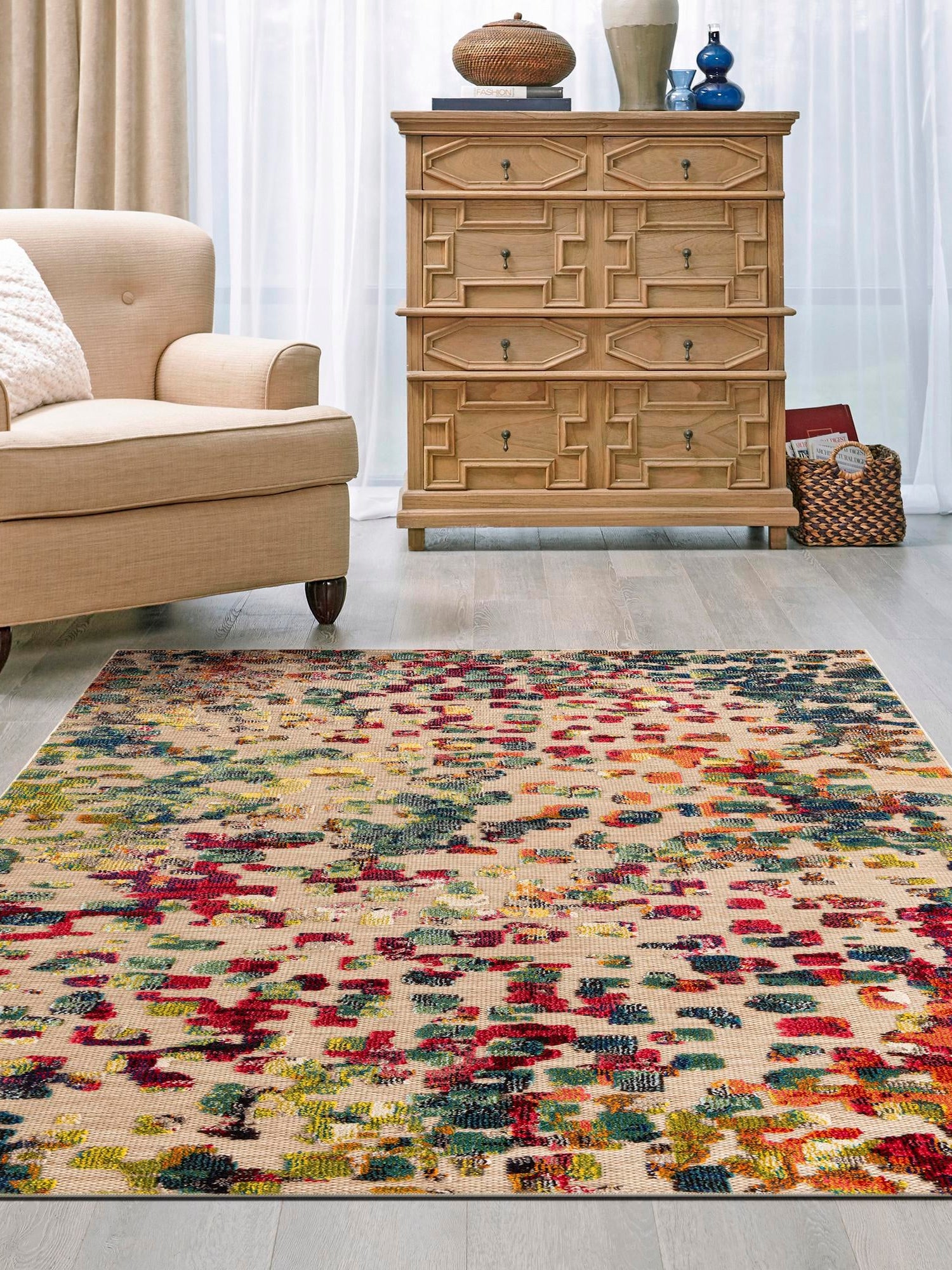 Multicolor 4' 1 x 6' 1 Outdoor Casablanca Rectangle Area Rug Weather Resistant for Patio, Deck, Terrace, Balcony, Porch Polypropylene Vivid Colorful Modern Carpet for Sale at Rug Engine