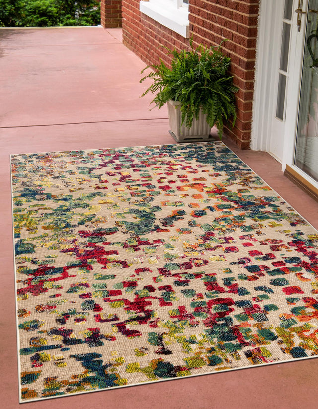 Multicolor 6' 1 x 9' Outdoor Casablanca Rectangle Area Rug Weather Resistant for Patio, Deck, Terrace, Balcony, Porch Polypropylene Vivid Colorful Modern Carpet for Sale at Rug Engine