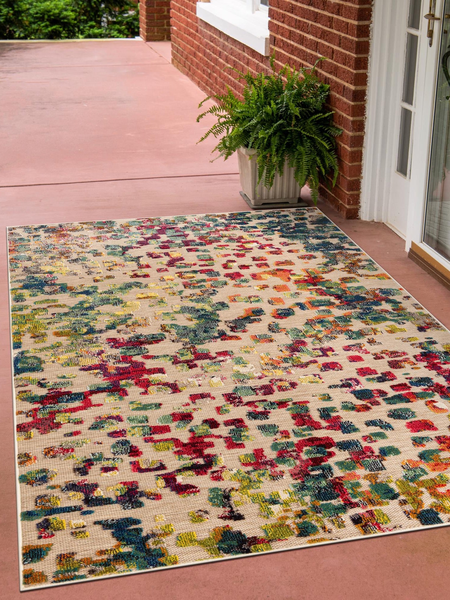 Multicolor 4' 1 x 6' 1 Outdoor Casablanca Rectangle Area Rug Weather Resistant for Patio, Deck, Terrace, Balcony, Porch Polypropylene Vivid Colorful Modern Carpet for Sale at Rug Engine