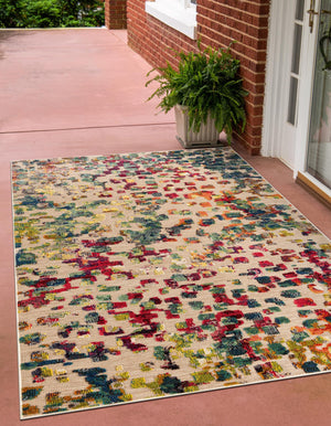 Multicolor 4' 1 x 6' 1 Outdoor Casablanca Rectangle Area Rug Weather Resistant for Patio, Deck, Terrace, Balcony, Porch