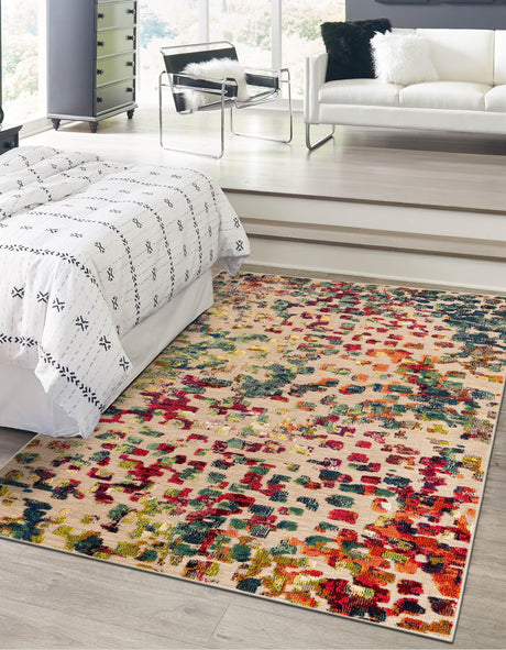 Multicolor 6' 1 x 9' Outdoor Casablanca Rectangle Area Rug Weather Resistant for Patio, Deck, Terrace, Balcony, Porch Polypropylene Vivid Colorful Modern Carpet for Sale at Rug Engine