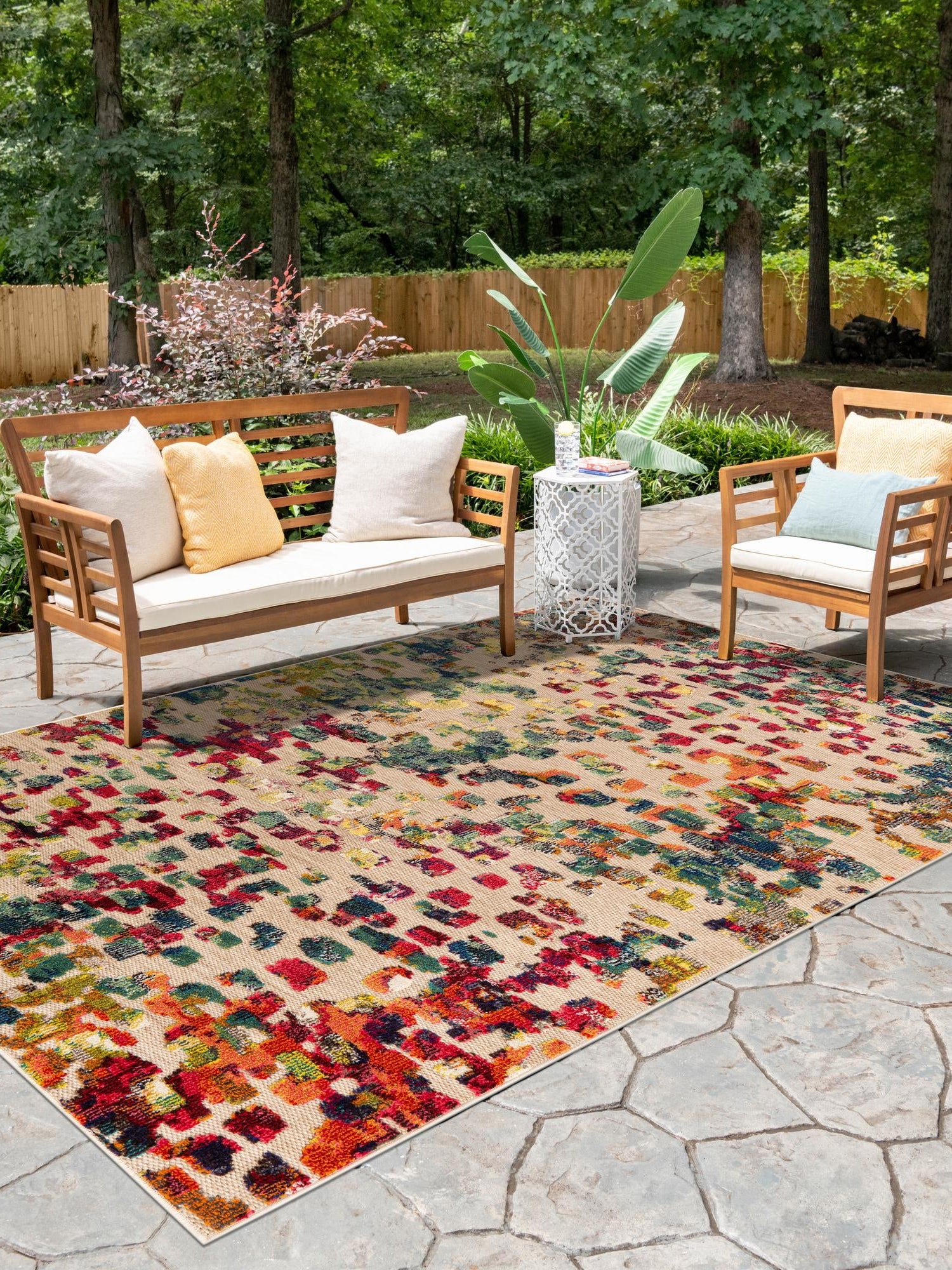 Multicolor 6' 1 x 9' Outdoor Casablanca Rectangle Area Rug Weather Resistant for Patio, Deck, Terrace, Balcony, Porch Polypropylene Vivid Colorful Modern Carpet for Sale at Rug Engine