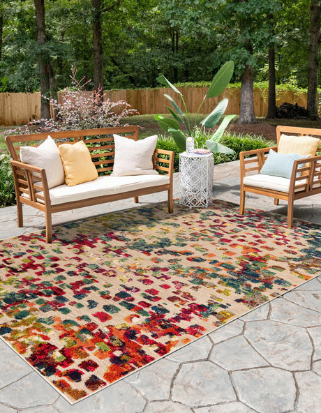 Multicolor 9' x 12' Outdoor Casablanca Rectangle Area Rug Weather Resistant for Patio, Deck, Terrace, Balcony, Porch Polypropylene Vivid Colorful Modern Carpet for Sale at Rug Engine