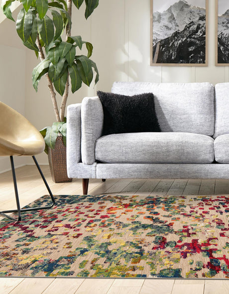 Multicolor 6' 1 x 9' Outdoor Casablanca Rectangle Area Rug Weather Resistant for Patio, Deck, Terrace, Balcony, Porch Polypropylene Vivid Colorful Modern Carpet for Sale at Rug Engine
