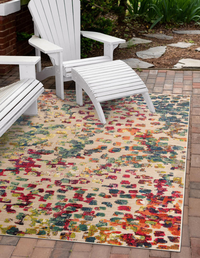 Multicolor 4' 1 x 6' 1 Outdoor Casablanca Rectangle Area Rug Weather Resistant for Patio, Deck, Terrace, Balcony, Porch