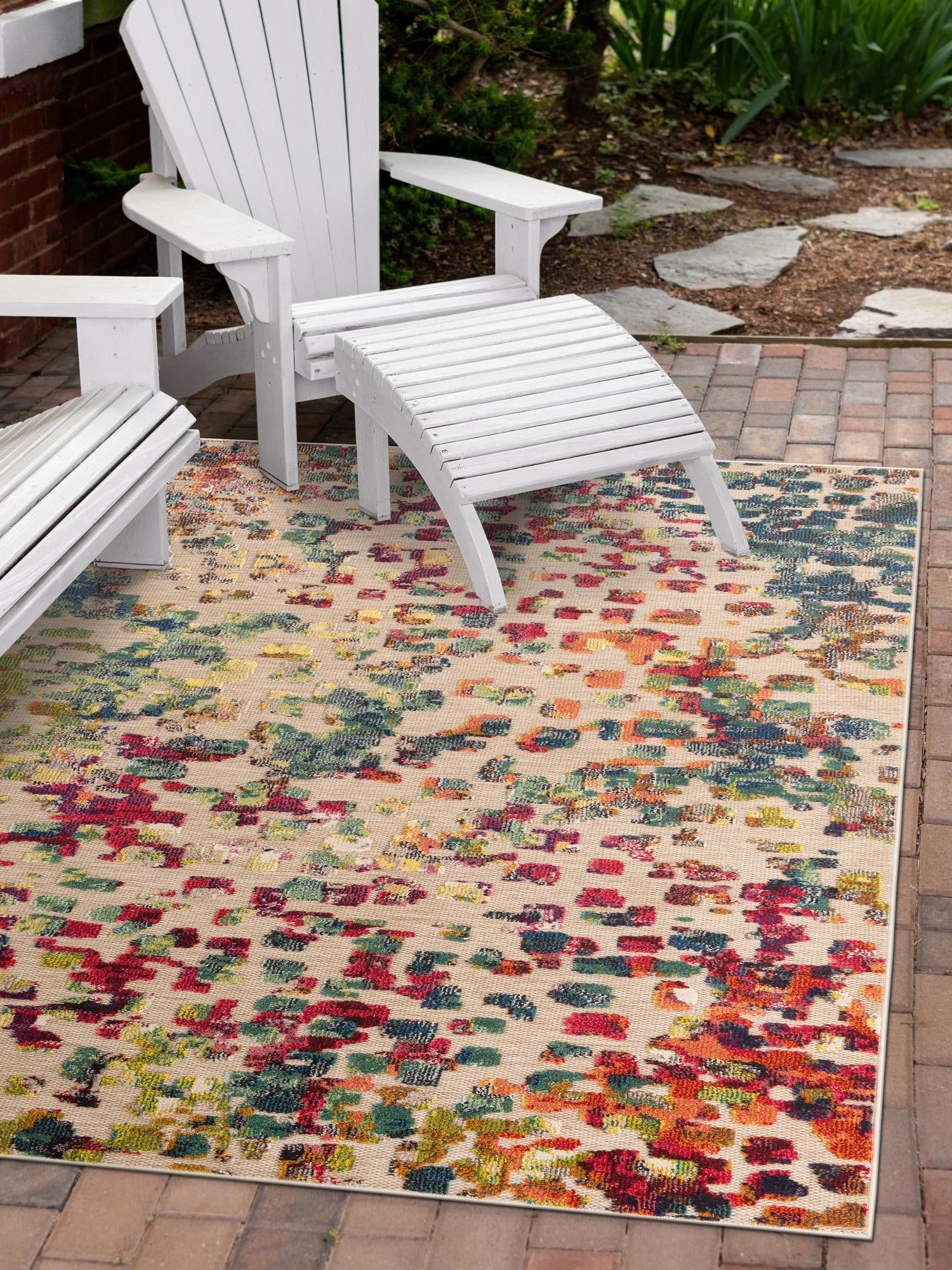 Multicolor 2' x 3' 1 Outdoor Casablanca Rectangle Area Rug Weather Resistant for Patio, Deck, Terrace, Balcony, Porch Polypropylene Vivid Colorful Modern Carpet for Sale at Rug Engine