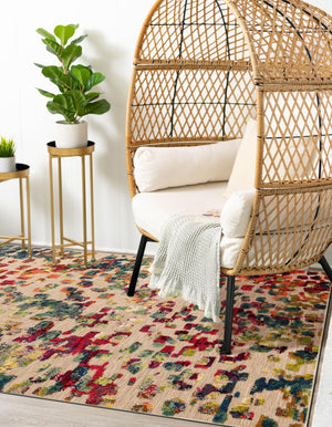 Multicolor 4' 1 x 6' 1 Outdoor Casablanca Rectangle Area Rug Weather Resistant for Patio, Deck, Terrace, Balcony, Porch