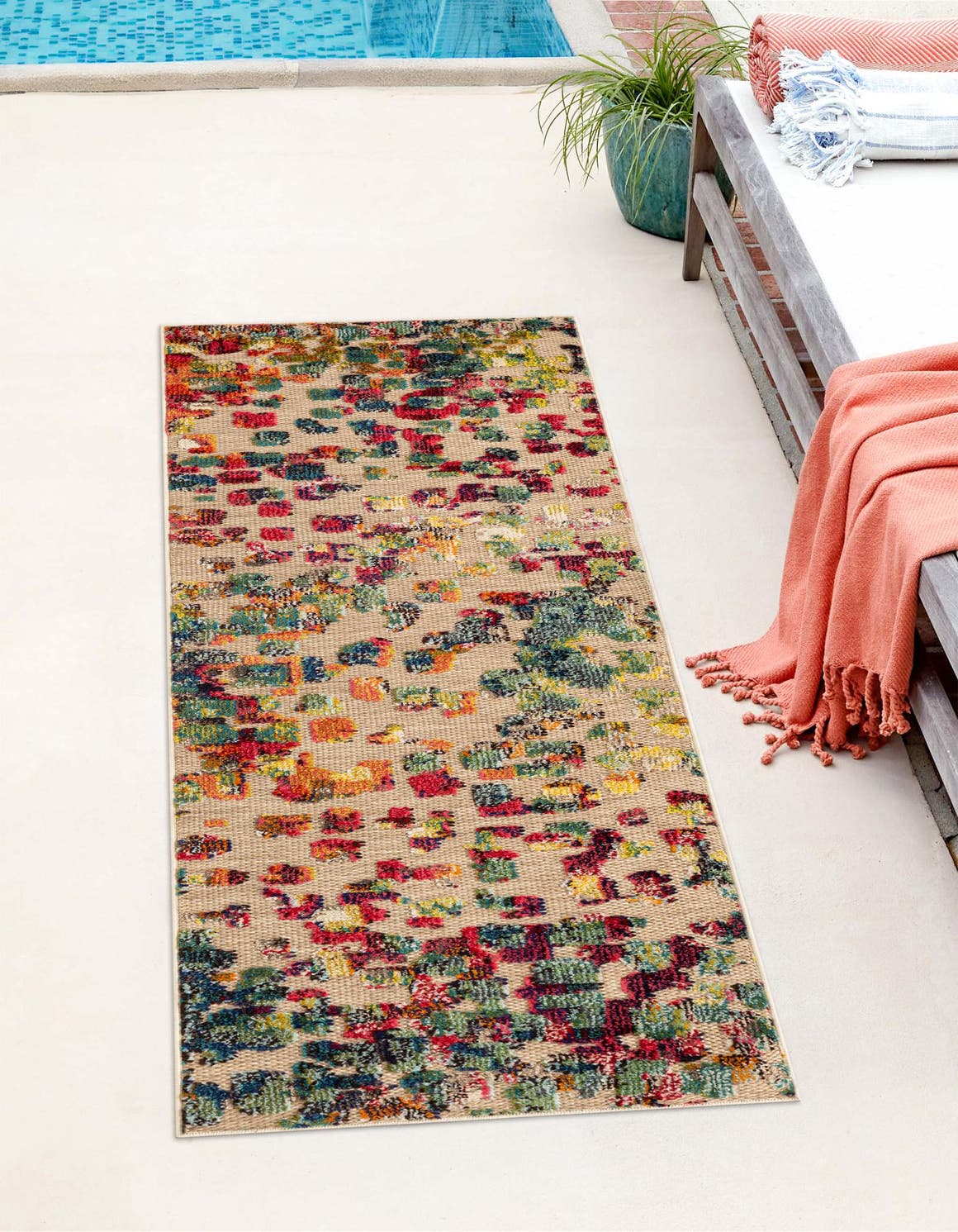 Multicolor 2' x 5' 1 Outdoor Casablanca Runner Area Rug Weather Resistant for Patio, Deck, Terrace, Balcony, Porch Polypropylene Vivid Colorful Modern Carpet for Sale at Rug Engine