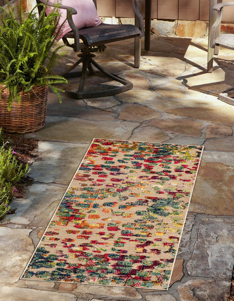 Multicolor 2' 7 x 10' Outdoor Casablanca Runner Area Rug Weather Resistant for Patio, Deck, Terrace, Balcony, Porch Polypropylene Vivid Colorful Modern Carpet for Sale at Rug Engine