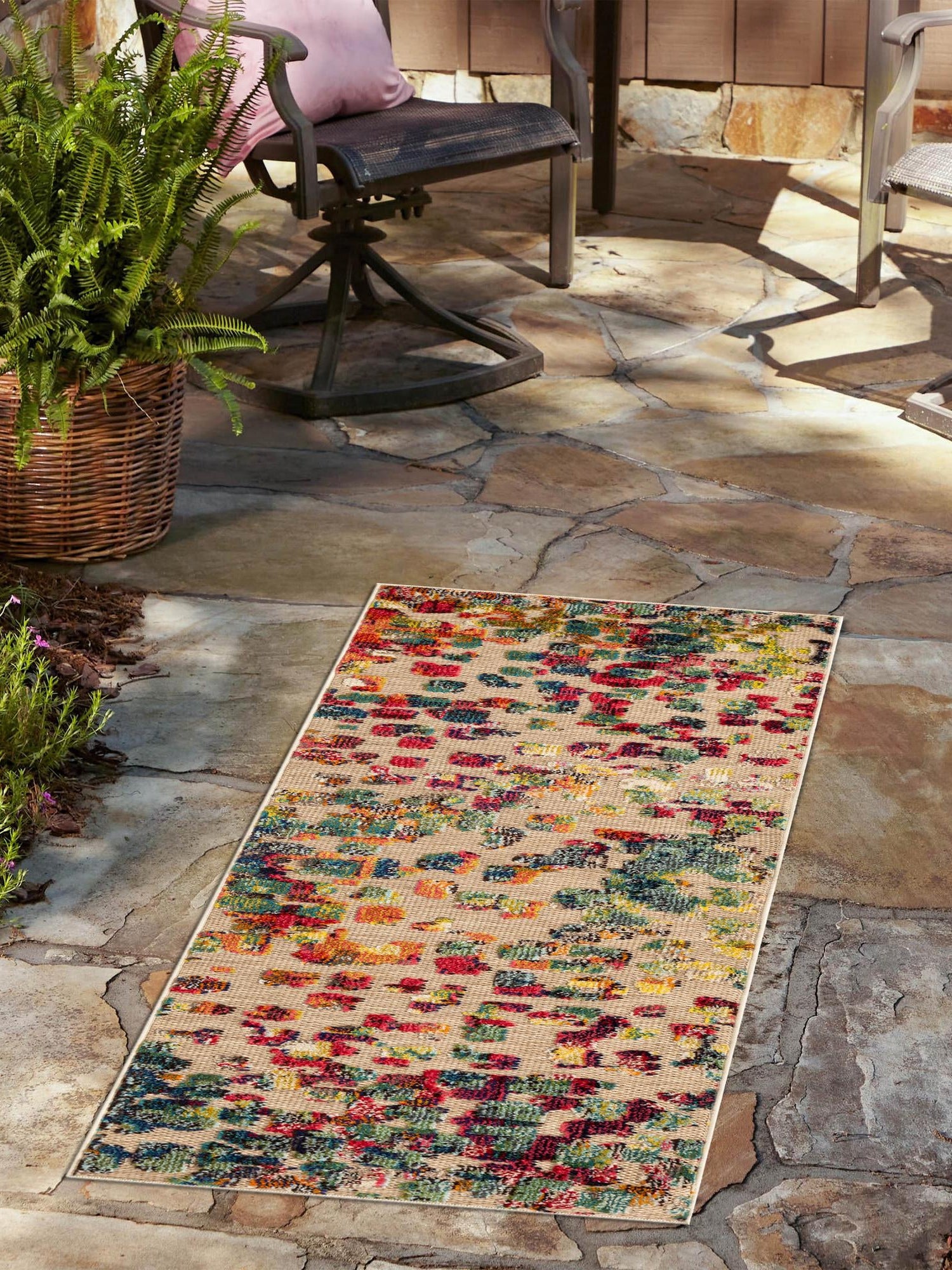 Multicolor 2' x 8' Outdoor Casablanca Runner Area Rug Weather Resistant for Patio, Deck, Terrace, Balcony, Porch Polypropylene Vivid Colorful Modern Carpet for Sale at Rug Engine