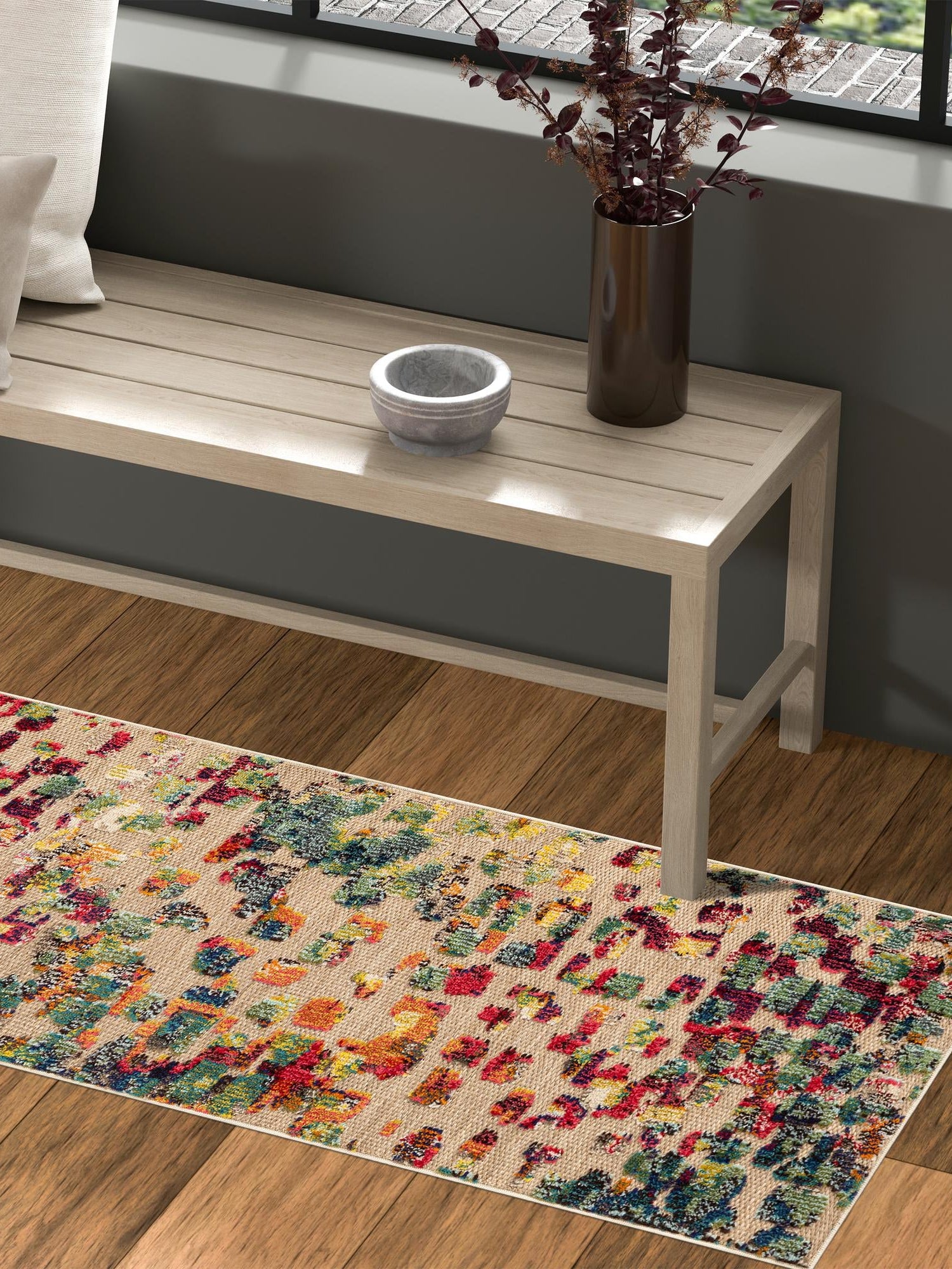 Multicolor 2' 7 x 12' Outdoor Casablanca Runner Area Rug Weather Resistant for Patio, Deck, Terrace, Balcony, Porch Polypropylene Vivid Colorful Modern Carpet for Sale at Rug Engine