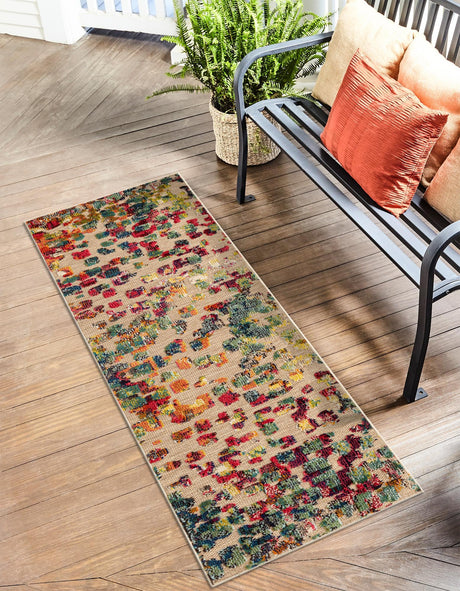 Multicolor 2' 7 x 10' Outdoor Casablanca Runner Area Rug Weather Resistant for Patio, Deck, Terrace, Balcony, Porch Polypropylene Vivid Colorful Modern Carpet for Sale at Rug Engine