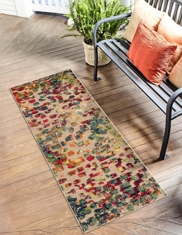 Multicolor 2' 7 x 10' Outdoor Casablanca Runner Area Rug Weather Resistant for Patio, Deck, Terrace, Balcony, Porch Polypropylene Vivid Colorful Modern Carpet for Sale at Rug Engine