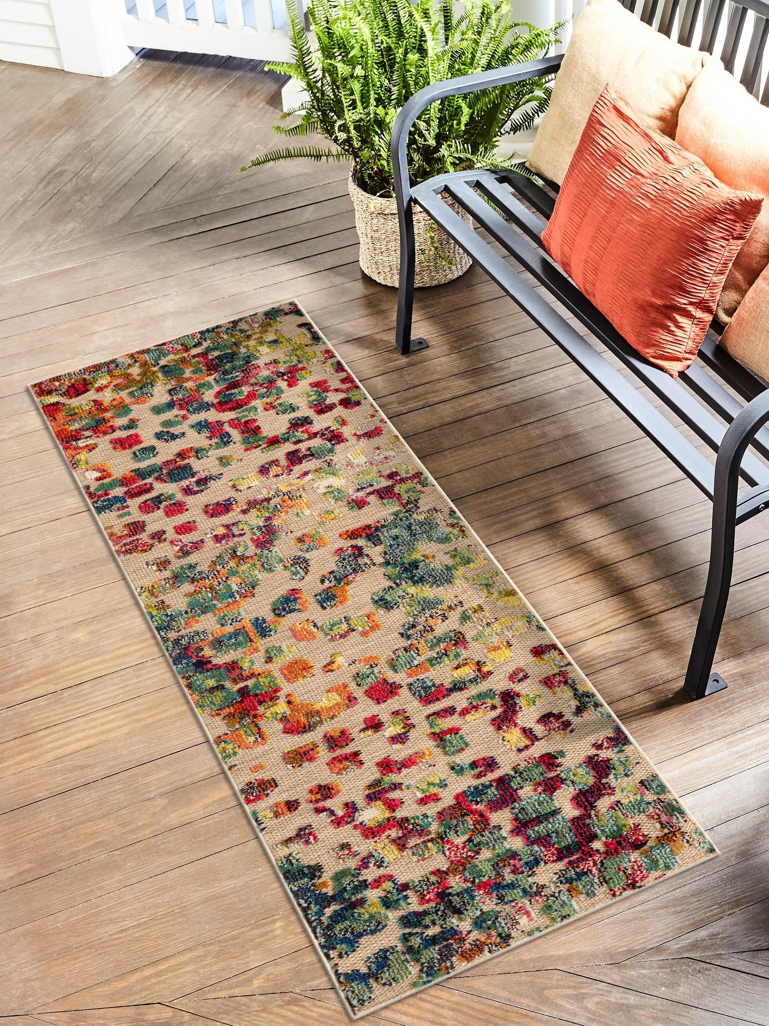 Multicolor 2' x 8' Outdoor Casablanca Runner Area Rug Weather Resistant for Patio, Deck, Terrace, Balcony, Porch Polypropylene Vivid Colorful Modern Carpet for Sale at Rug Engine