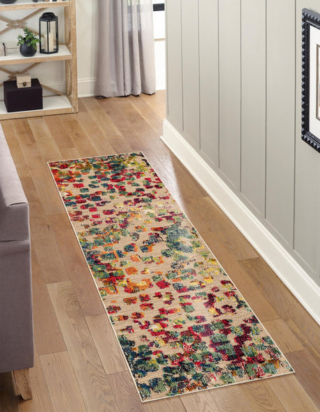 Multicolor 2' 7 x 12' Outdoor Casablanca Runner Area Rug Weather Resistant for Patio, Deck, Terrace, Balcony, Porch Polypropylene Vivid Colorful Modern Carpet for Sale at Rug Engine