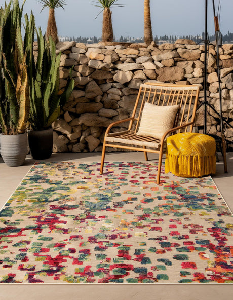 Multicolor 7' 10 x 7' 10 Outdoor Casablanca Square Area Rug Weather Resistant for Patio, Deck, Terrace, Balcony, Porch Polypropylene Vivid Colorful Modern Carpet for Sale at Rug Engine