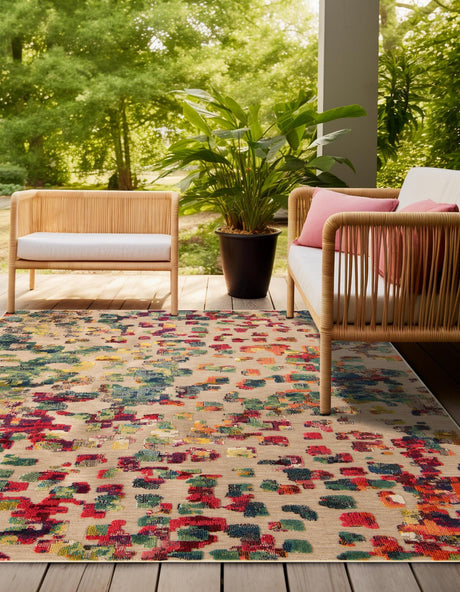 Multicolor 7' 10 x 7' 10 Outdoor Casablanca Square Area Rug Weather Resistant for Patio, Deck, Terrace, Balcony, Porch Polypropylene Vivid Colorful Modern Carpet for Sale at Rug Engine