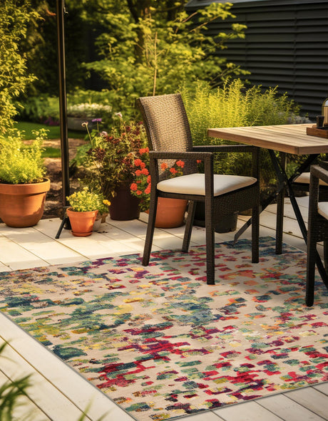 Multicolor 7' 10 x 7' 10 Outdoor Casablanca Square Area Rug Weather Resistant for Patio, Deck, Terrace, Balcony, Porch Polypropylene Vivid Colorful Modern Carpet for Sale at Rug Engine