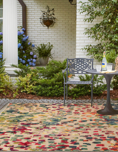 Multicolor 7' 10 x 7' 10 Outdoor Casablanca Square Area Rug Weather Resistant for Patio, Deck, Terrace, Balcony, Porch Polypropylene Vivid Colorful Modern Carpet for Sale at Rug Engine