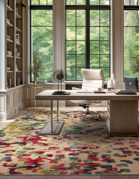 Multicolor 7' 10 x 7' 10 Outdoor Casablanca Square Area Rug Weather Resistant for Patio, Deck, Terrace, Balcony, Porch Polypropylene Vivid Colorful Modern Carpet for Sale at Rug Engine