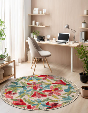 Multicolor 6' 1 x 6' 1 Outdoor Casablanca Round Area Rug Weather Resistant for Patio, Deck, Terrace, Balcony, Porch Polypropylene Vivid Colorful Modern Carpet for Sale at Rug Engine