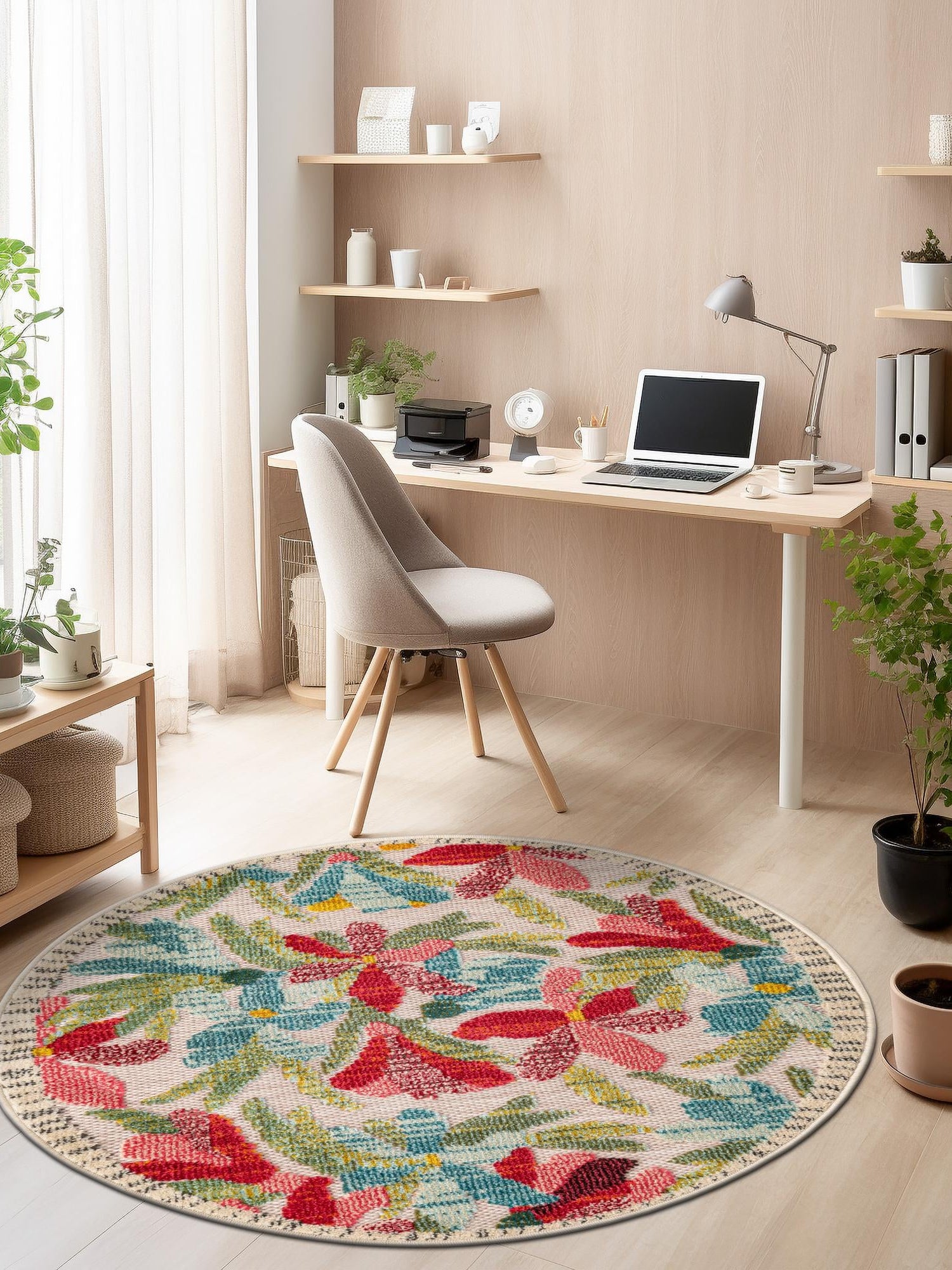 Multicolor 7' 10 x 7' 10 Outdoor Casablanca Round Area Rug Weather Resistant for Patio, Deck, Terrace, Balcony, Porch