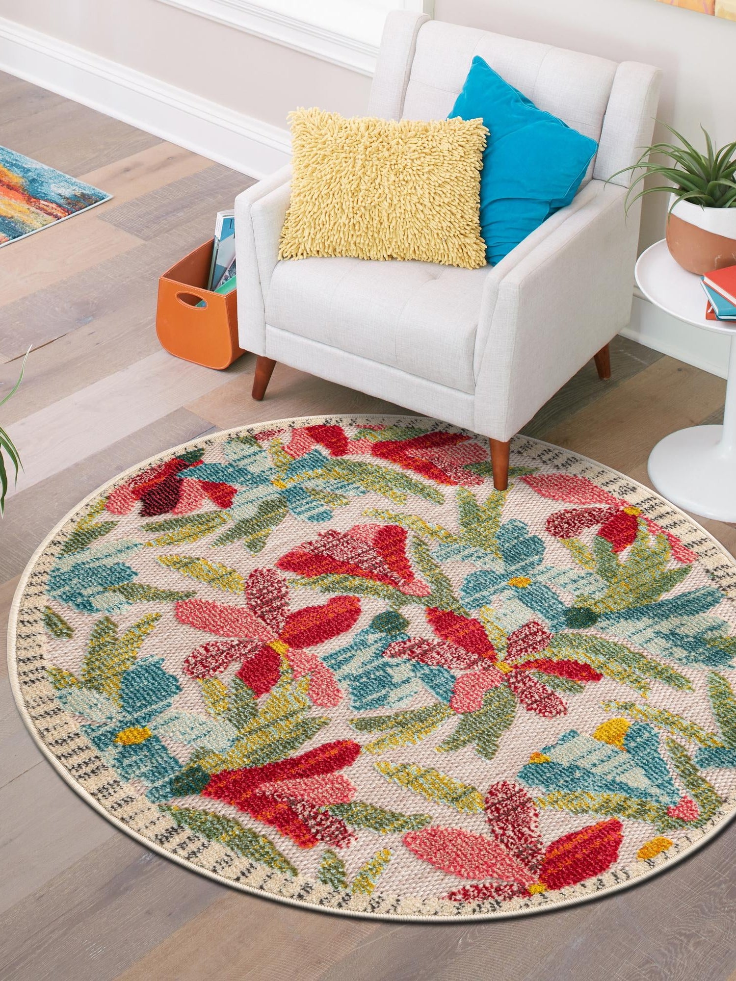 Multicolor 3' 1 x 3' 1 Outdoor Casablanca Round Area Rug Weather Resistant for Patio, Deck, Terrace, Balcony, Porch Polypropylene Vivid Colorful Modern Carpet for Sale at Rug Engine