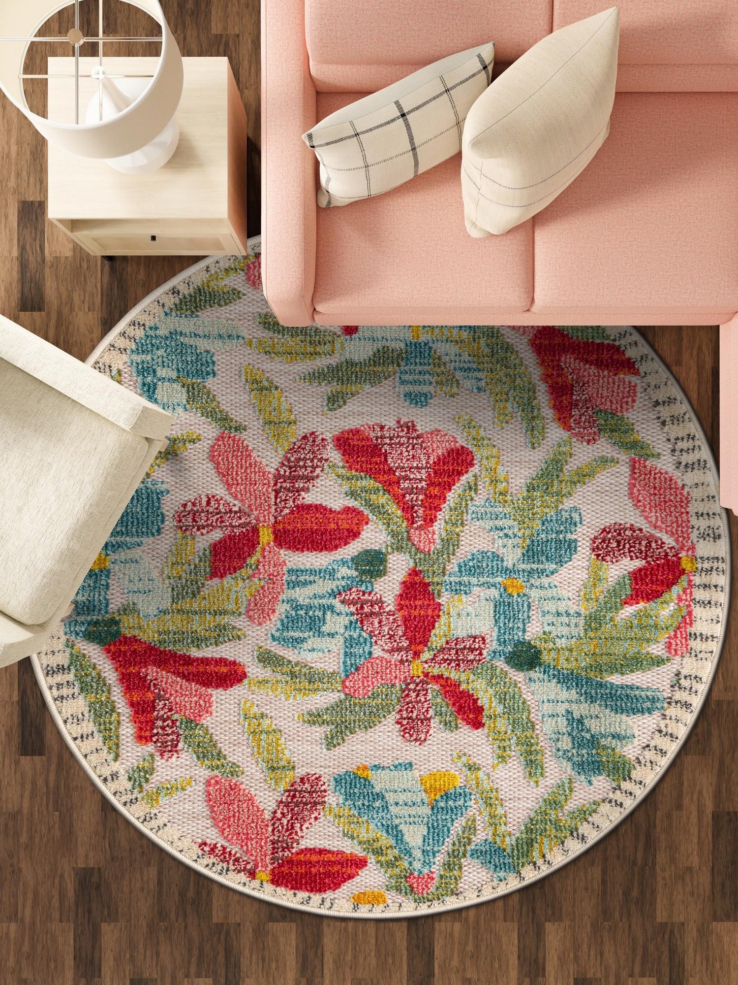 Multicolor 3' 1 x 3' 1 Outdoor Casablanca Round Area Rug Weather Resistant for Patio, Deck, Terrace, Balcony, Porch Polypropylene Vivid Colorful Modern Carpet for Sale at Rug Engine