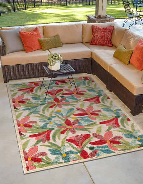Multicolor 4' 1 x 6' 1 Outdoor Casablanca Rectangle Area Rug Weather Resistant for Patio, Deck, Terrace, Balcony, Porch Polypropylene Vivid Colorful Modern Carpet for Sale at Rug Engine