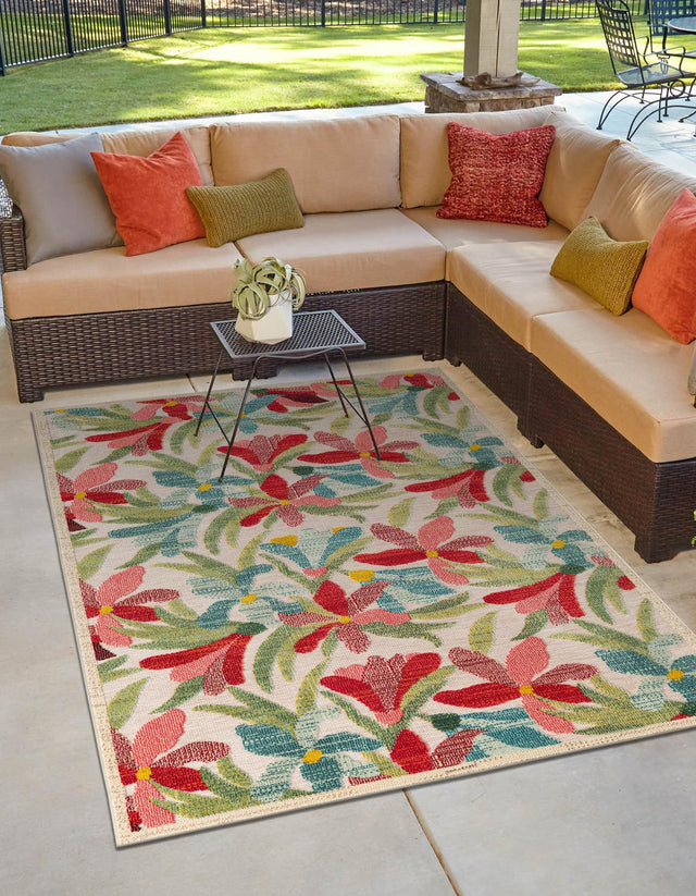Multicolor 7' 10 x 10' Outdoor Casablanca Rectangle Area Rug Weather Resistant for Patio, Deck, Terrace, Balcony, Porch Polypropylene Vivid Colorful Modern Carpet for Sale at Rug Engine