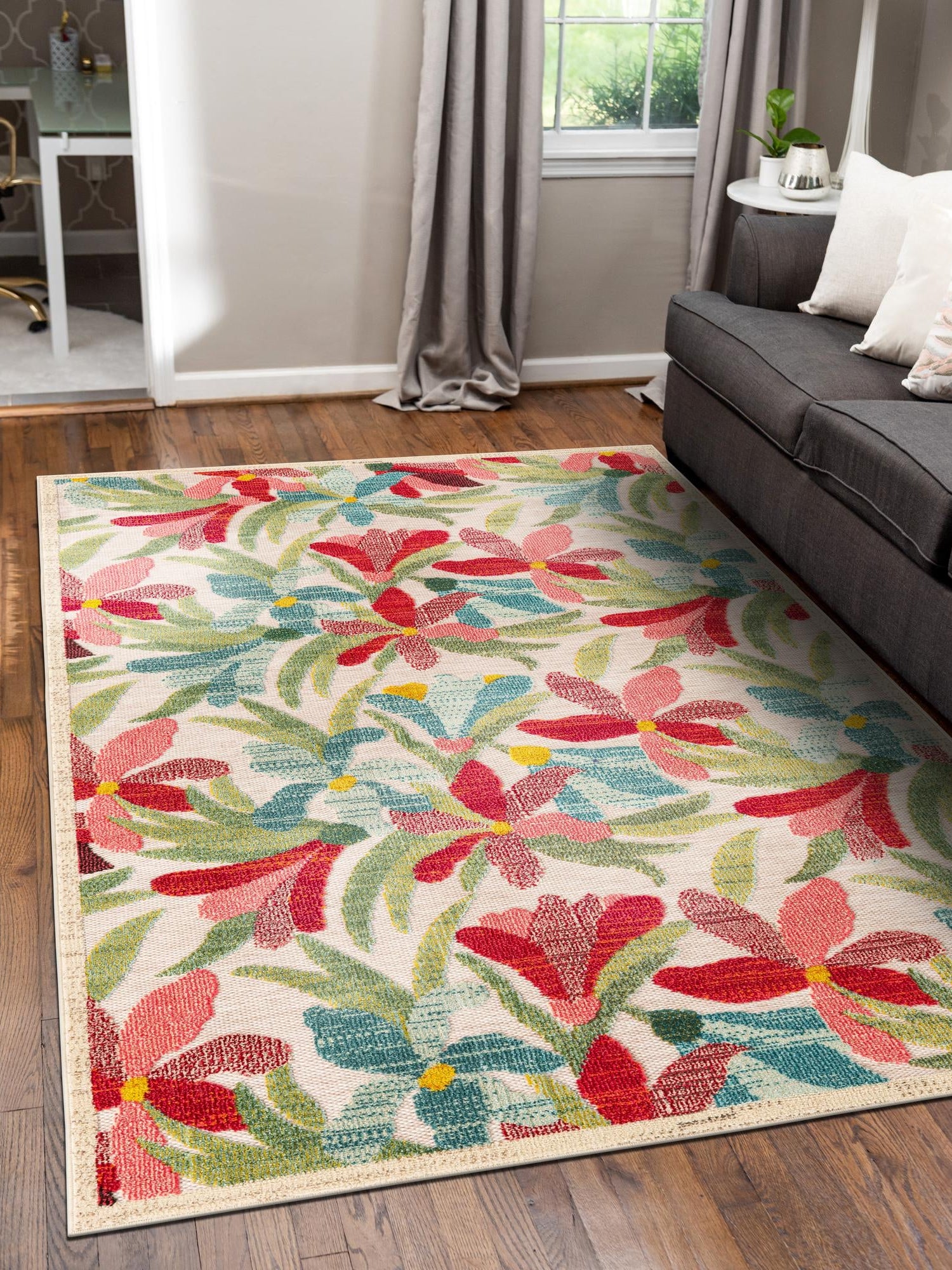 Multicolor 7' 10 x 10' Outdoor Casablanca Rectangle Area Rug Weather Resistant for Patio, Deck, Terrace, Balcony, Porch Polypropylene Vivid Colorful Modern Carpet for Sale at Rug Engine
