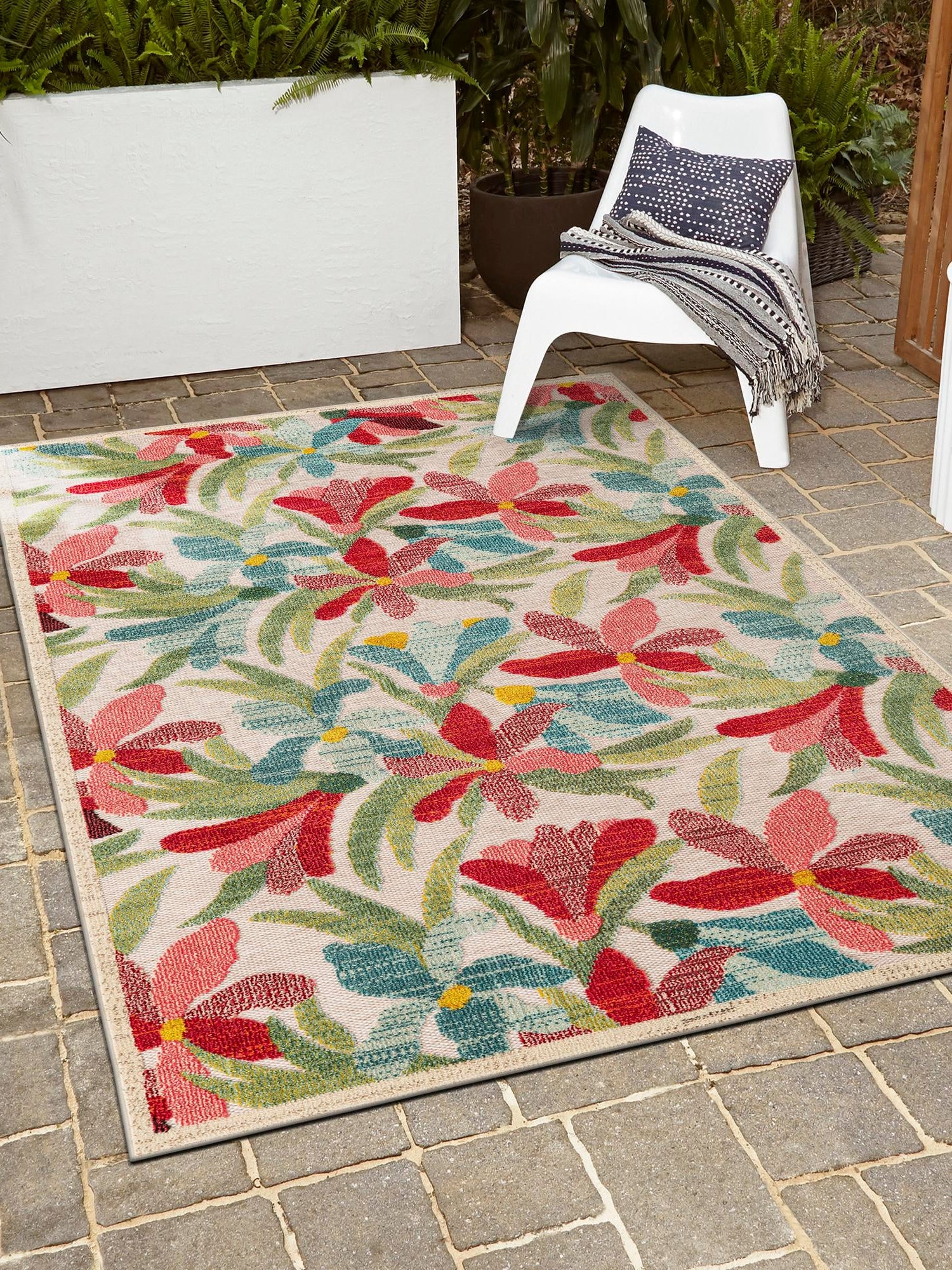 Multicolor 2' x 3' 1 Outdoor Casablanca Rectangle Area Rug Weather Resistant for Patio, Deck, Terrace, Balcony, Porch Polypropylene Vivid Colorful Modern Carpet for Sale at Rug Engine
