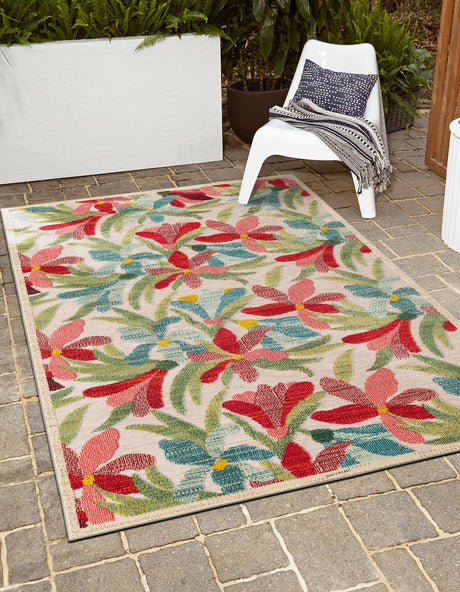 Multicolor 4' 1 x 6' 1 Outdoor Casablanca Rectangle Area Rug Weather Resistant for Patio, Deck, Terrace, Balcony, Porch Polypropylene Vivid Colorful Modern Carpet for Sale at Rug Engine