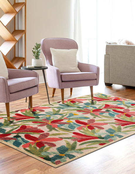 Multicolor 7' 10 x 10' Outdoor Casablanca Rectangle Area Rug Weather Resistant for Patio, Deck, Terrace, Balcony, Porch Polypropylene Vivid Colorful Modern Carpet for Sale at Rug Engine