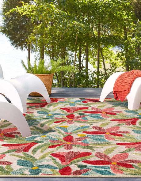 Multicolor 4' 1 x 6' 1 Outdoor Casablanca Rectangle Area Rug Weather Resistant for Patio, Deck, Terrace, Balcony, Porch Polypropylene Vivid Colorful Modern Carpet for Sale at Rug Engine