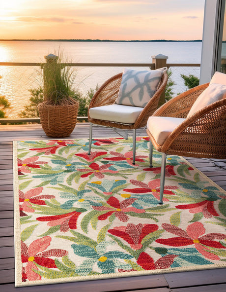 Multicolor 5' 3 x 8' Outdoor Casablanca Rectangle Area Rug Weather Resistant for Patio, Deck, Terrace, Balcony, Porch Polypropylene Vivid Colorful Modern Carpet for Sale at Rug Engine