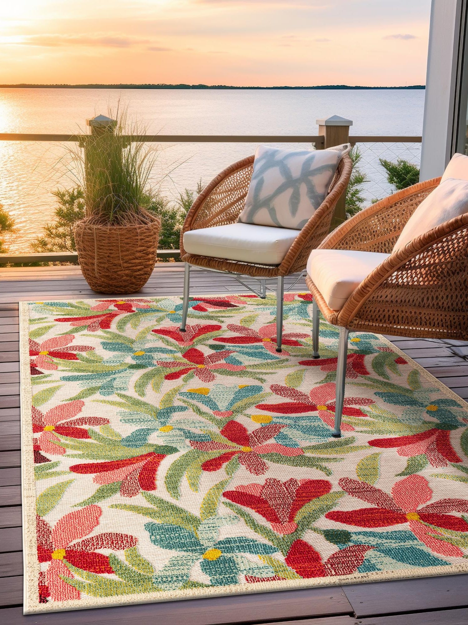 Multicolor 2' x 3' 1 Outdoor Casablanca Rectangle Area Rug Weather Resistant for Patio, Deck, Terrace, Balcony, Porch Polypropylene Vivid Colorful Modern Carpet for Sale at Rug Engine