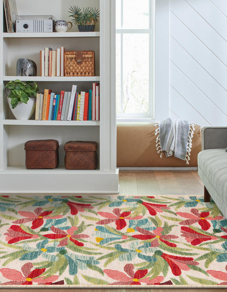 Multicolor 5' 3 x 8' Outdoor Casablanca Rectangle Area Rug Weather Resistant for Patio, Deck, Terrace, Balcony, Porch Polypropylene Vivid Colorful Modern Carpet for Sale at Rug Engine