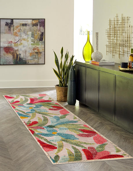 Multicolor 2' 7 x 12' Outdoor Casablanca Runner Area Rug Weather Resistant for Patio, Deck, Terrace, Balcony, Porch Polypropylene Vivid Colorful Modern Carpet for Sale at Rug Engine