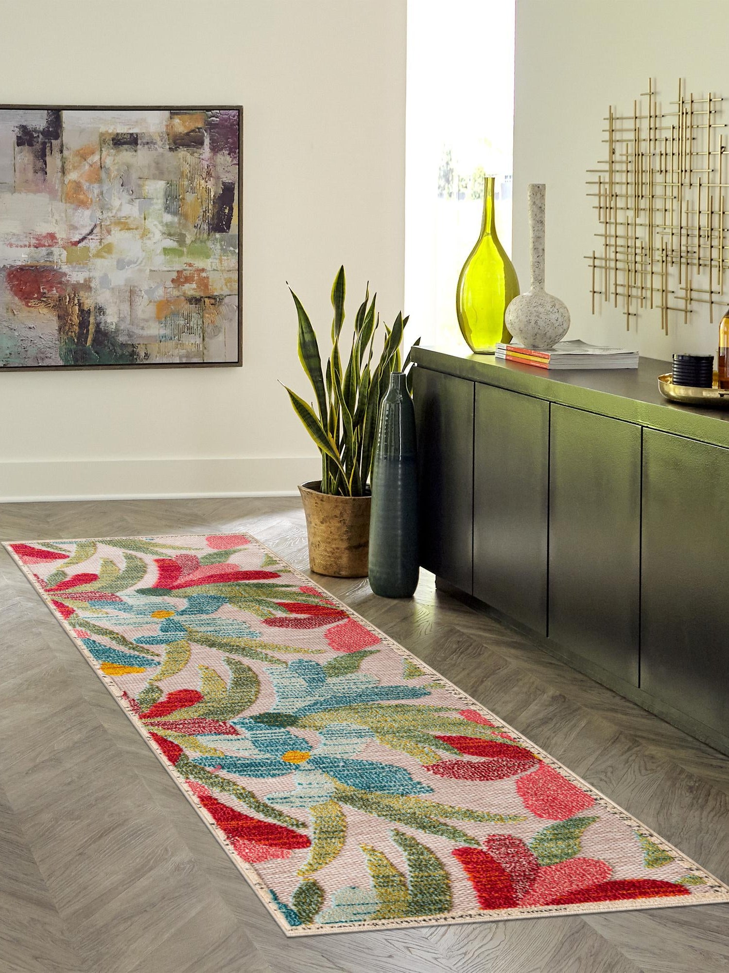 Multicolor 2' x 6' 1 Outdoor Casablanca Runner Area Rug Weather Resistant for Patio, Deck, Terrace, Balcony, Porch Polypropylene Vivid Colorful Modern Carpet for Sale at Rug Engine